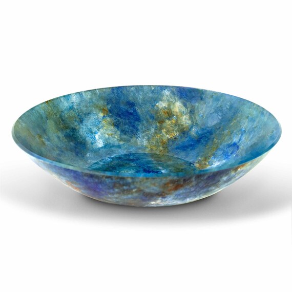 Handmade Glass Bowl in Blue Ocean Tones Large Serving Dish For
