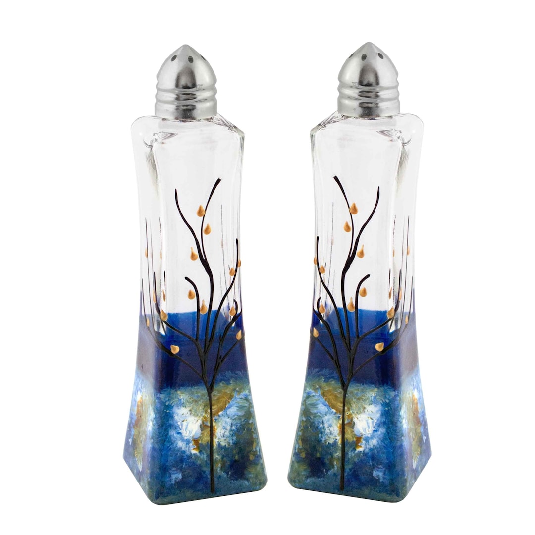 Sea Blue Colors Salt & Pepper Shakers, Hand Painted, Dishwasher Safe