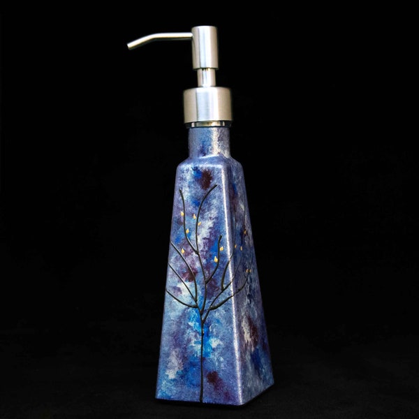 Handmade Soap Dispenser In Modern Hues of Purple Blue and Silver