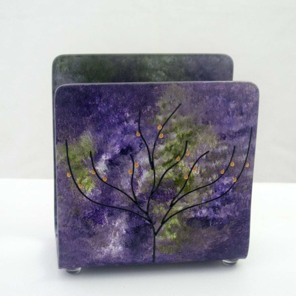 Purple Green Napkin Holder Holiday Housewarmings Weddings or any Occasion Gifts, Great as Letter, Mail Holder and desk organizer