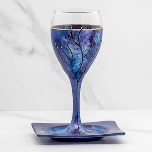 Kiddush Cup Hand Painted Purple Blue and Silver, Wine Glass, Unique Wedding Gift, housewarming gift, bridal shower, Gift for Him, handmade