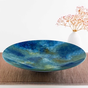 Handcrafted Ocean Blue Glass Bowl: Coastal Centerpiece, Modern Serving Bowl