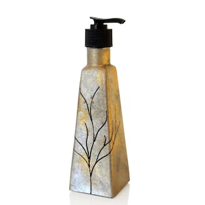 Elegant Soap Dispenser Hand-Painted in Silver and Gold Hues