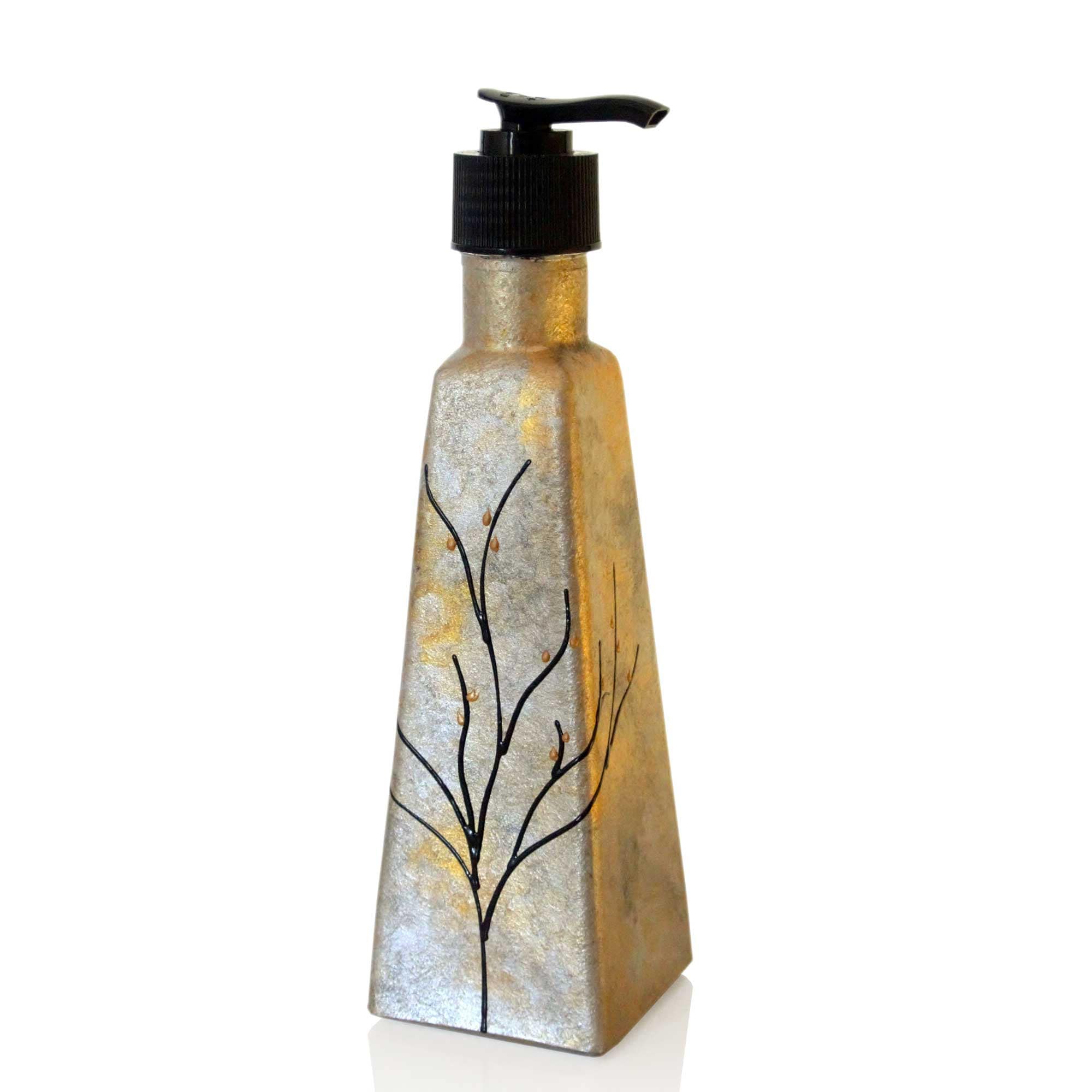 Elegant Soap Dispenser Hand-Painted in Silver and Gold Hues