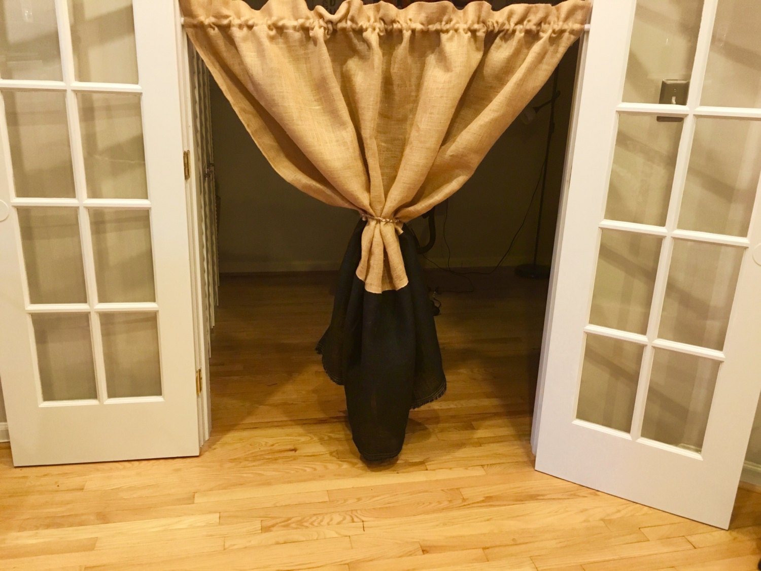 Beatiful Burlap Curtain Panel Natural And Black Burlap Combo Etsy