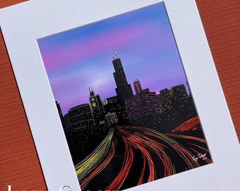 Chicago Painting, Chicago Skyline, Chicago Art, Chicago at Night, Signed Art Print - by Tony Talwar