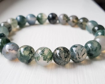 Round Gemstone 4mm 6mm 8mm 10mm Green Moss Agate Beads Healing Wealth Energy Success Power Bracelet Necklace Jewelry Making Bead Making
