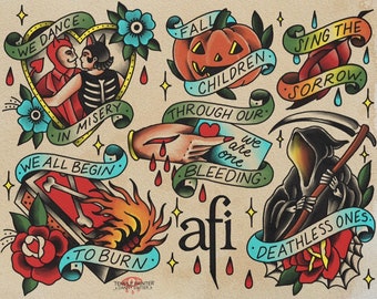 AFI horror punk hardcore traditional tattoo flash print