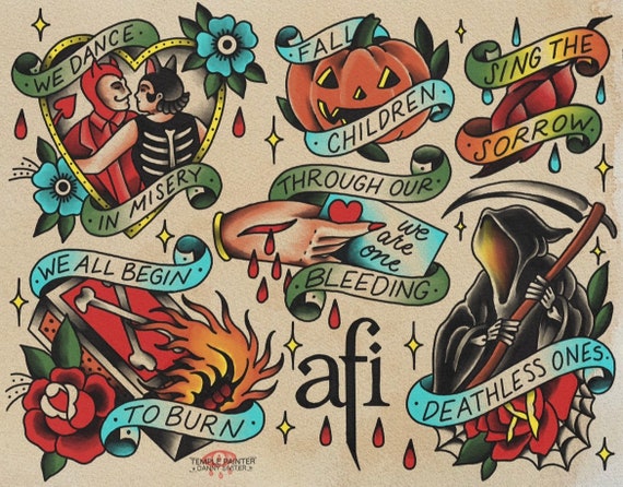 AFI Horror Punk Hardcore Traditional Tattoo Flash Print - Etsy
