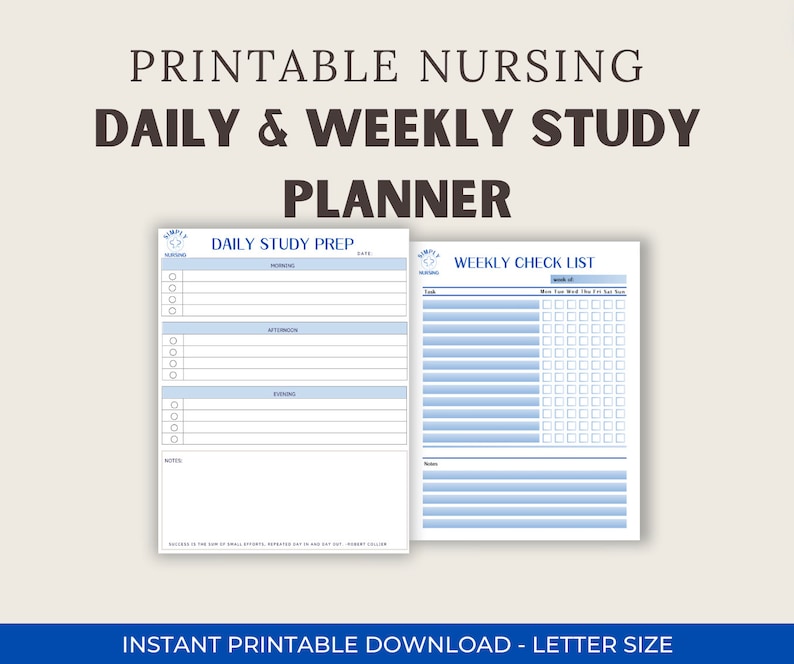 Daily and Weekly Nursing Student Study Task Planner - Downloadable and ...