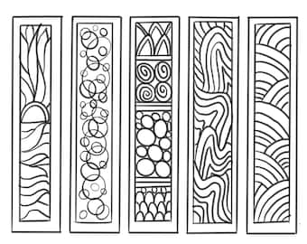 Printable Kids coloring bookmarks using various shapes and designs.  Instant digital download.  Fun for everyone.
