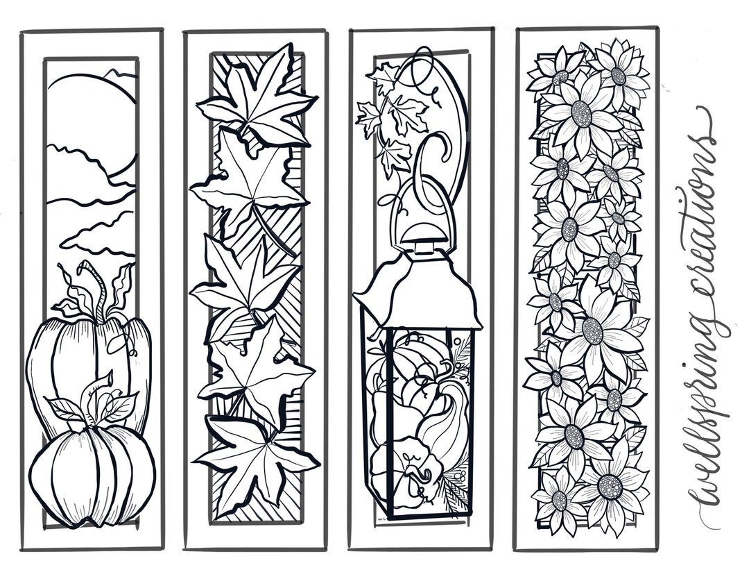 Printable Fall / October Coloring Bookmarks for Everyone, Digital ...