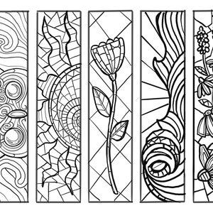Printable Mosaic coloring bookmarks - set of four, instant digital download