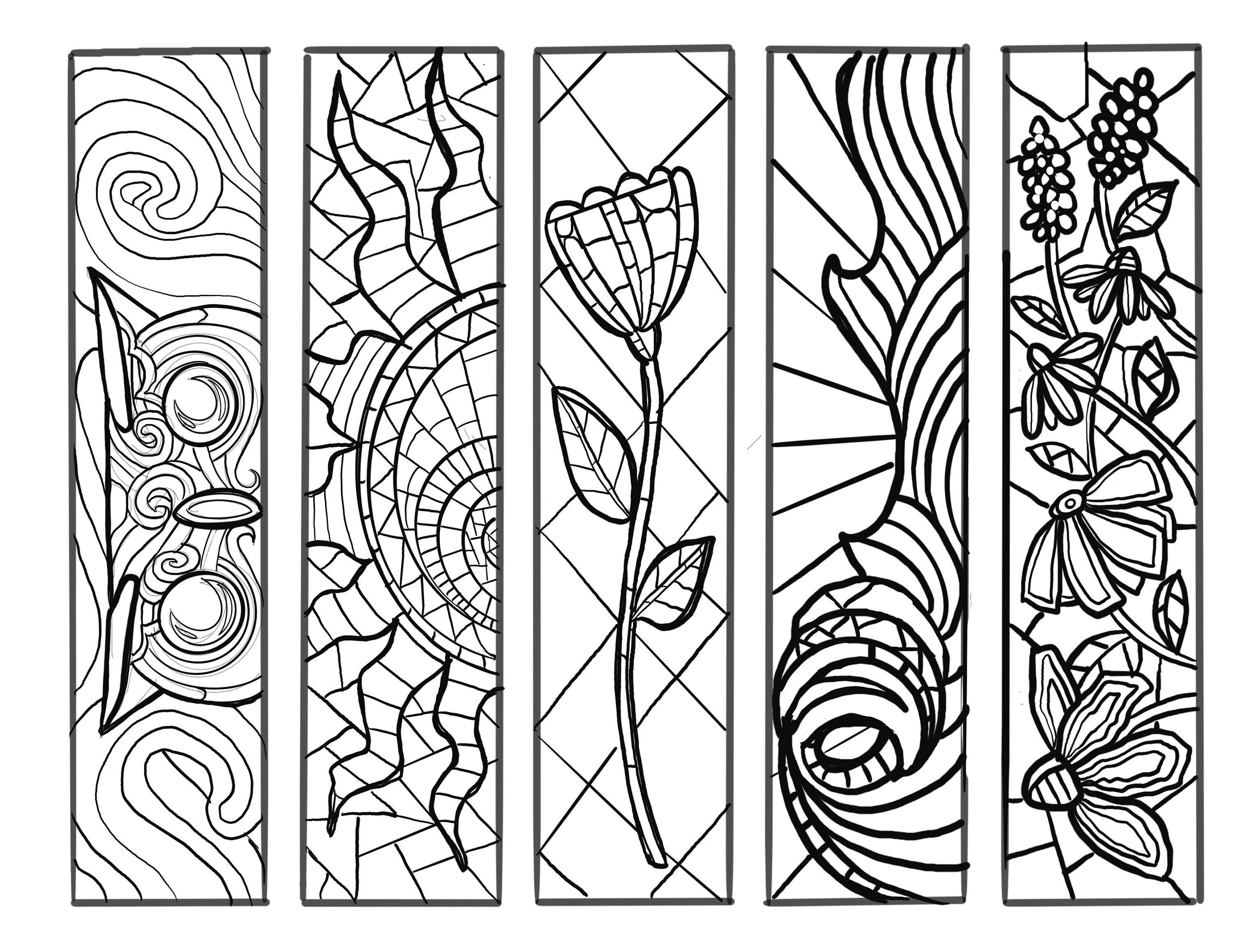 Printable Mosaic Coloring Bookmarks Set of Four, Instant Digital Printable Mosaic Coloring Bookmarks Set of Four, Instant Digital