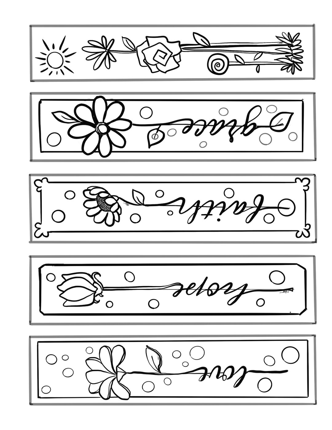 Love, Faith, Hope and Grace Color in Bookmarks Etsy