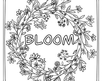 Printable flower coloring page - digital print, Blloom is fun and and easy for adults and children