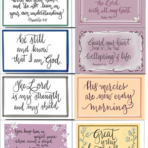 Conjunto de tarjetas de Escrituras imprimibles, tarjetas de versículos bíblicos, tarjetas de estudio bíblico, tarjetas de aliento, marcadores de la Biblia