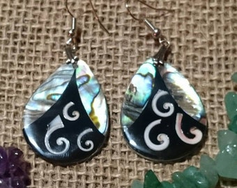 Abalone and Conch Earrings, Authentic Inlay Earrings,  Seashell Earrings,  Abalone dangle earrings, Natural Healing Earrings