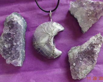 Amethyst Moon Pendant, FREE Gift Wrapping,  FAST Shipping from Oregon, Silver Wire Wrapped Amethyst Moon Necklace