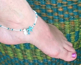 Turquoise Starfish Anklet, Aloha anklet,  Beach Wear Anklet, Beach Jewelry, Summer Anklet, Friendship Anklets,