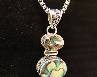 Abalone  & Silver Protection Necklace with thick rope Chain VIBRANT Tranquility Energy Crown Chakra