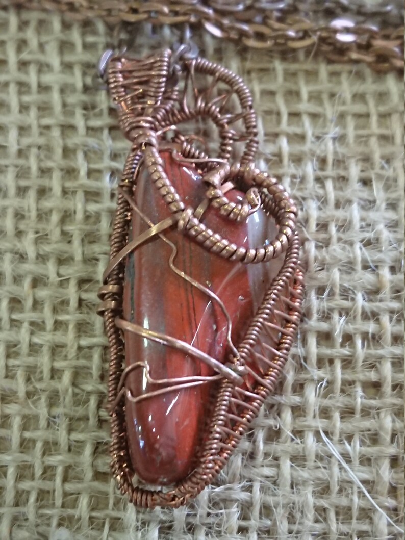 Protection Jasper Necklace Wire Wrap Natural Stone, Copper, includes Free Gift Box image 3