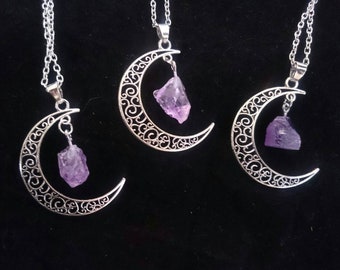 Raw Amethyst Moon Pendant, Our MOST Popular Item! FREE Gift Wrapping,  FAST Shipping from Oregon, Silver Amethyst Moon Necklace