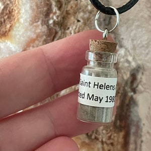 Mount Saint Helen's Ash Necklace, Authentic Mt St Helen's Ash in Glass Pendant w/ Black Leather or Silver Chain Collected in 1980 Oregon USA image 5