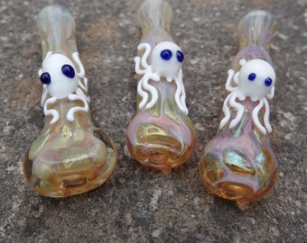 Octopus Chillum Glass Pipe, Glow in the Dark Color Changing One Hit Smoke Pipe Hand Blown Glass Pipe,