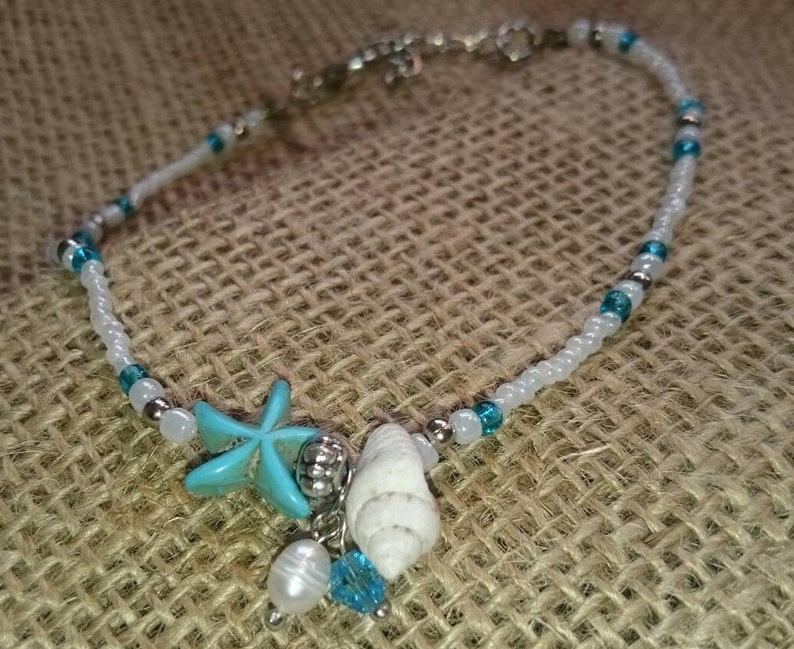 Turquoise Starfish Anklet, Aloha anklet, Beach Wear Anklet, Beach Jewelry, Summer Anklet, Friendship Anklets, image 1