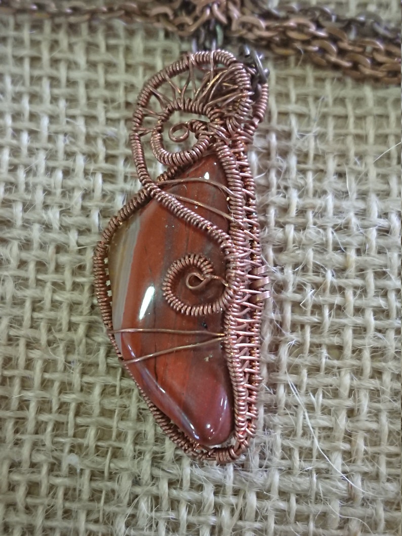 Protection Jasper Necklace Wire Wrap Natural Stone, Copper, includes Free Gift Box image 2