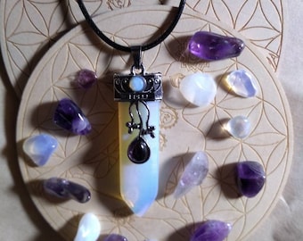 Healing AMETHYST & Opalite Necklace,  FAST Shipping from Oregon, Celtic Amethyst Necklace, FREE Gift Pouch