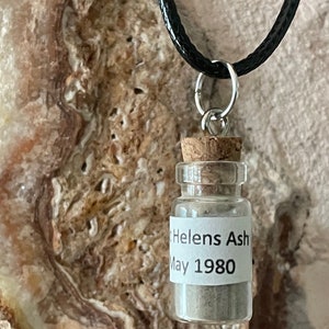 Mount Saint Helen's Ash Necklace, Authentic Mt St Helen's Ash in Glass Pendant w/ Black Leather or Silver Chain Collected in 1980 Oregon USA image 1