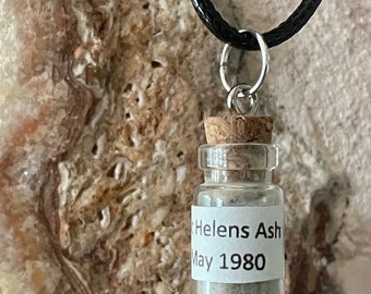 Mount Saint Helen's Ash Necklace, Authentic Mt St Helen's Ash in Glass Pendant w/ Black Leather or Silver Chain Collected in 1980 Oregon USA