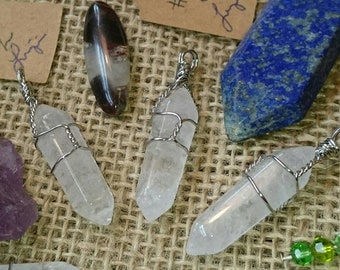 Snow Quartz Wire Wrapped Necklace, Healing Energy, FAST Shipping from Oregon, Beautiful FREE Gift Pouch