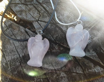 Crystal Angel Necklace, Rose Quartz Angel, memorial pendant, Guardian Angel Pendant, FREE Gift Pouch, USA