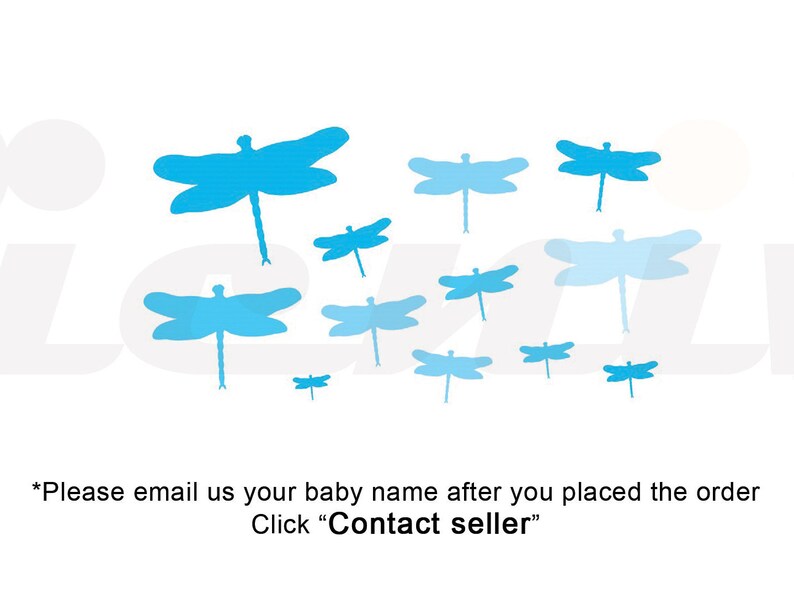 BLUE Airplane Butterfly Dragonfly Font 1 Made-to-Order Baby Girl Boy Name Kid Room Nursery Wall Art d\u00e9cor Decal Sticker