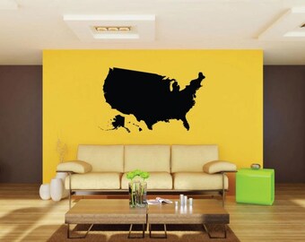 Picniva Black US State Map removable Vinyl Wall Decal Home Dicor for Homes, Offices, Kids Rooms, Nurseries, Schools, High Schools, Colleges