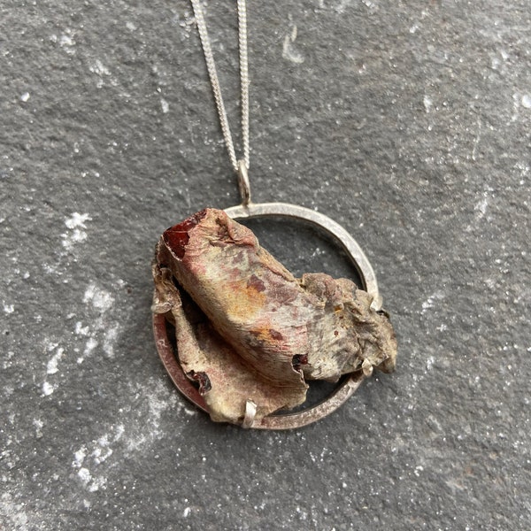 Found Object Glass Pendant, with 18” Silver Chain