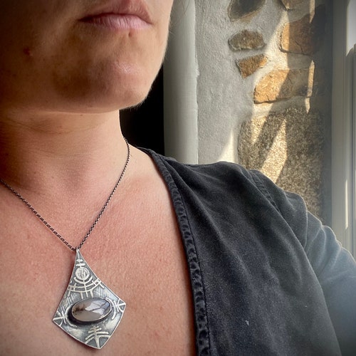 Viking Rune Pendant with Dendritic Agate, 16