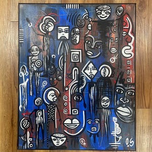 Original abstract African oil painting from Burkina Faso