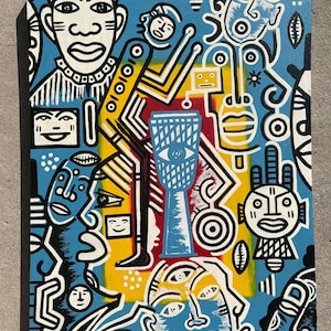 Hand painted abstract African art from Burkina Faso