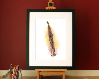 Soprano Saxophone Pen & Ink Fine Art Print - par Steve Barker - Design en édition limitée. Imprimé au Royaume-Uni