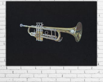 Trumpet art poster colour pencil drawing print