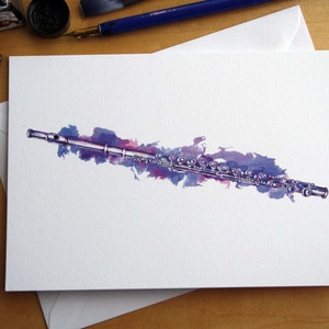 Yamaha YFL 211S Flute pen and ink greeting card, illustration by Steve Barker. Designed and printed in the UK