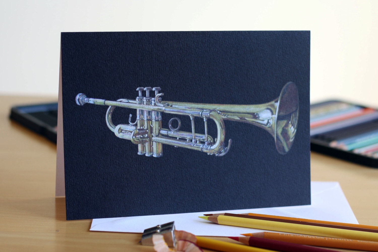 Yamaha YTR 6335H Trumpet Coloured Pencil Drawing Greeting