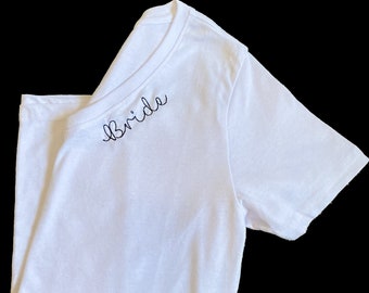 Monogrammed V-neck Tee / Simple Collar Name Tee / Getting ready Tee / Personalized ANY NAME tee / Custom Embroidered Shirts