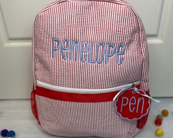 Personalized Kids Backpack / Monogrammed School Book Bag / Full Size School Backpack / Seersucker Bookbag