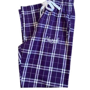 Monogrammed Flannel Pajama Pants / Monogrammed Pajama pants / plaid pj pants / personalized pajamas / Purple Pajama Pants