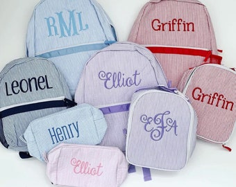 Monogrammed Kids Backpack, Personalized Backpacks, Seersucker Backpack, School Book Bag, Personalized School Bag